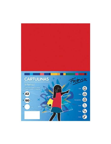 Lot de 25 feuilles de papier cartonné Fabrisa 180 g/m² - Format A3 - Couleur rouge