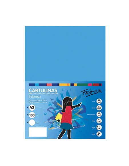 Lot de 25 feuilles de papier cartonné Fabrisa 180 g/m² - Format A3 - Bleu turquoise