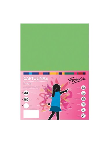 Lot de 25 feuilles de papier cartonné Fabrisa 180 g/m² - Format A3 - Vert