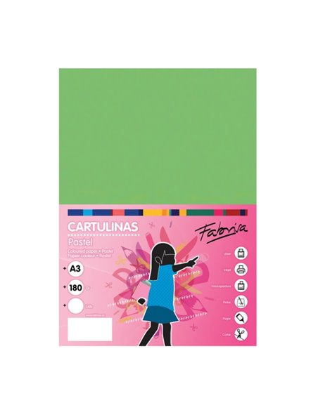 Lot de 25 feuilles de papier cartonné Fabrisa 180 g/m² - Format A3 - Vert