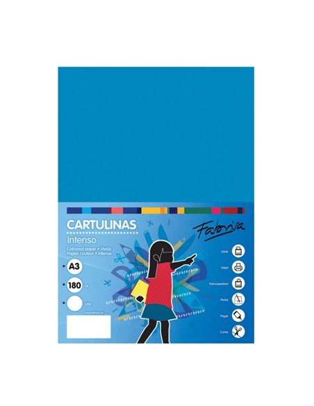 Lot de 25 feuilles de papier cartonné Fabrisa 180 g/m² - Format A3 - Bleu moyen