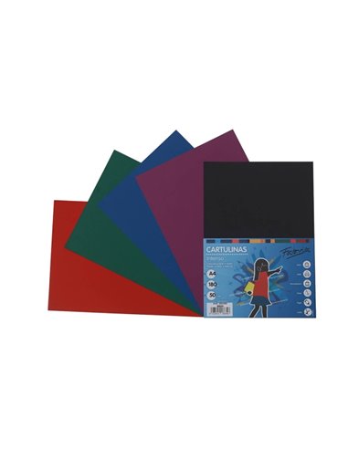 Paquet de 50 feuilles de papier cartonné Fabrisa 180 g/m² - Format A4 - Couleurs foncées assorties