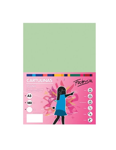 Lot de 25 feuilles de papier cartonné Fabrisa 180 g/m² - Format A3 - Vert clair
