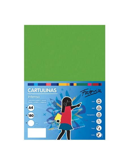Paquet de 50 feuilles de papier cartonné Fabrisa 180 g/m² - Format A4 - Vert vif
