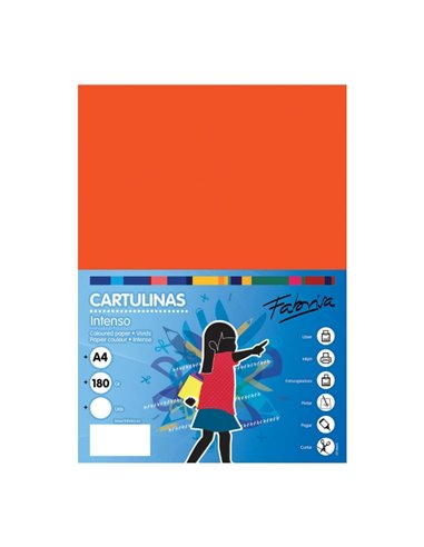 Paquet de 50 feuilles de papier cartonné Fabrisa 180 g/m² - Format A4 - Couleur orange