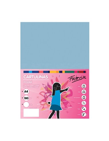 Paquet de 50 feuilles de papier cartonné Fabrisa 180 g/m² - Format A4 - Couleur bleu clair