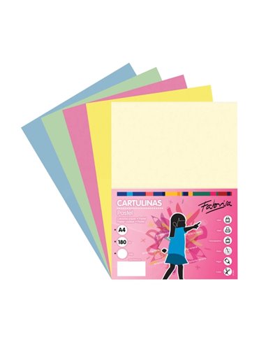 Paquet de 50 feuilles de papier cartonné Fabrisa 180 g/m² - Format A4 - Couleurs pastel assorties