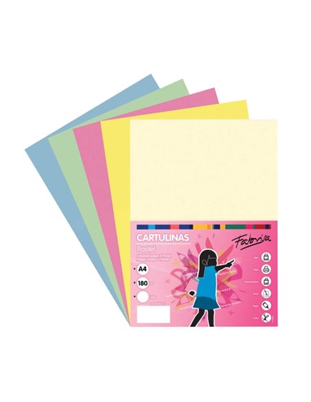 Paquet de 50 feuilles de papier cartonné Fabrisa 180 g/m² - Format A4 - Couleurs pastel assorties
