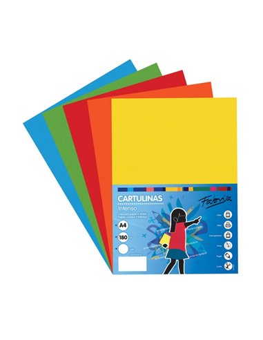 Paquet de 50 feuilles de papier cartonné Fabrisa 180 g/m² - Format A4 - Couleurs vives assorties
