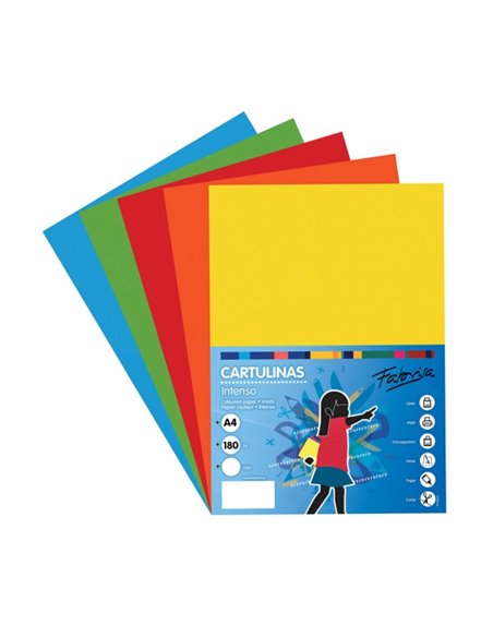 Paquet de 50 feuilles de papier cartonné Fabrisa 180 g/m² - Format A4 - Couleurs vives assorties