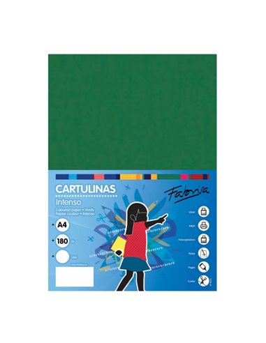 Paquet de 50 feuilles de papier cartonné Fabrisa 180 g/m² - Format A4 - Couleur vert foncé