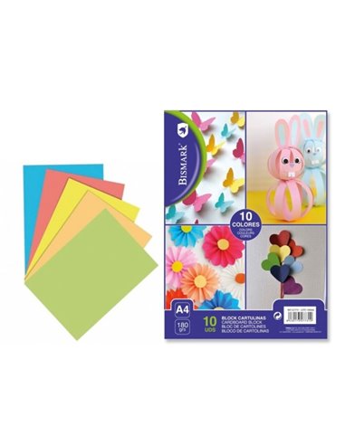 Lot de 10 feuilles de papier cartonné Bismark 180 g/m² - Format A4 - Couleurs assorties