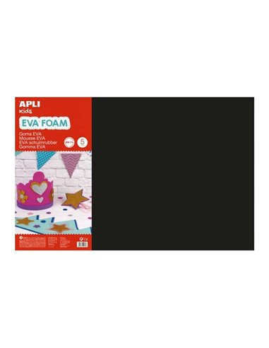 Pack de 5 mousses EVA Apli 600 x 400 mm - Épaisseur 2 mm - Imperméables - Thermoformables - Noir