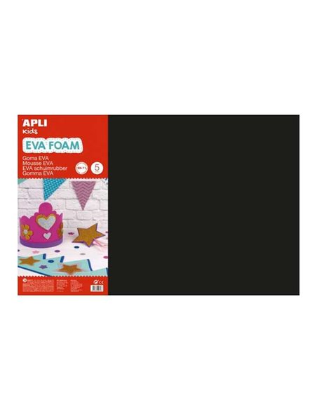 Pack de 5 mousses EVA Apli 600 x 400 mm - Épaisseur 2 mm - Imperméables - Thermoformables - Noir