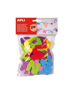 Lettres en mousse Apli - 104 formes - Hauteur environ 50 mm - Matériau souple et sûr - Couleurs assorties