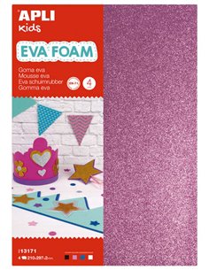 Apli Goma Eva Glitter A4 4 feuilles - Blanc, noir, rouge et bleu - Idéal pour les loisirs créatifs et la décoration