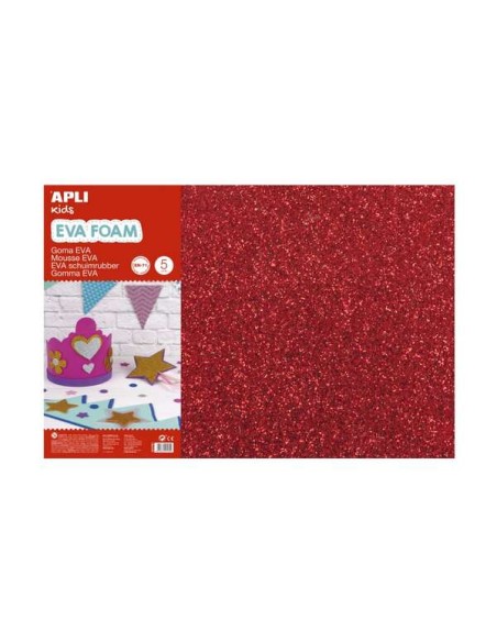 Lot de 3 feuilles de caoutchouc Eva pailleté Apli 600 x 400 mm - Épaisseur 2 mm - Imperméable - Thermoformable - Couleur rouge