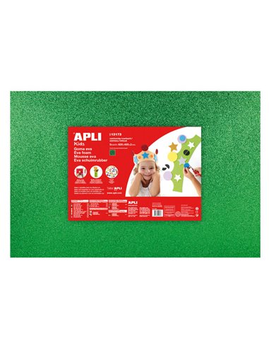 Apli Goma Eva Glitter Green 600x400mm - 3 feuilles brillantes et flexibles