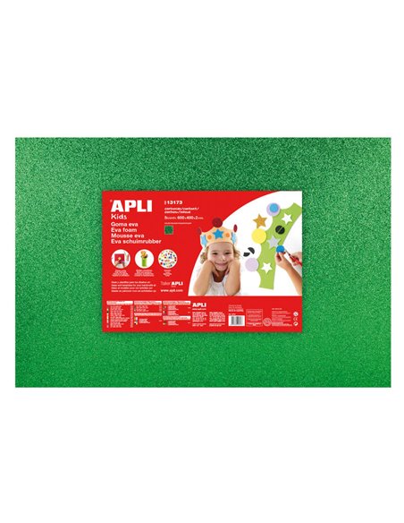 Apli Goma Eva Glitter Green 600x400mm - 3 feuilles brillantes et flexibles