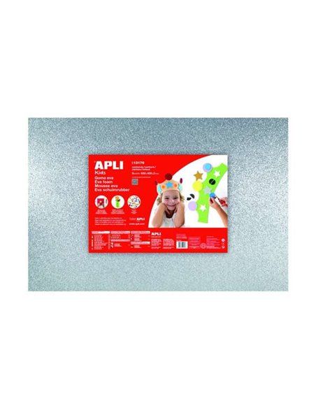 Pack de 3 mousses EVA pailletées argentées Apli 600 x 400 mm - Épaisseur 2 mm - Imperméables - Thermoformables - Couleur argent