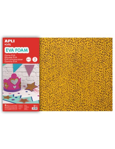 Feuilles de mousse EVA imprimées léopard 600 x 400 mm, 3 feuilles - Matériau de haute qualité - Motif léopard imprimé - Grand fo