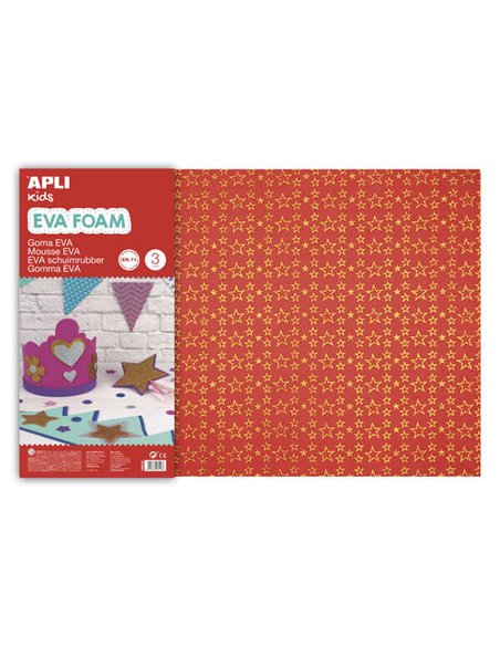 Feuilles de mousse EVA imprimées étoiles pailletées 600 x 400 mm - 3 feuilles brillantes et résistantes