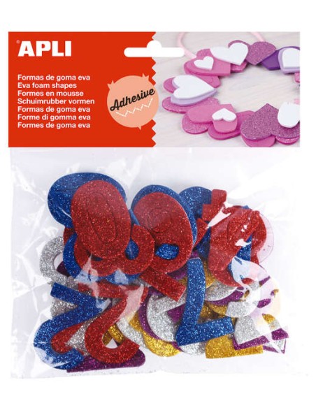 Apli Shapes Chiffres adhésifs en mousse EVA à paillettes métalliques - 50 unités - Faciles à coller - Brillance métallique - Idé