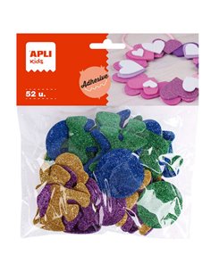 Lettres adhésives en mousse EVA Apli Shapes à paillettes métalliques 52 U - Décoration pailletée - Facile à coller - Différentes