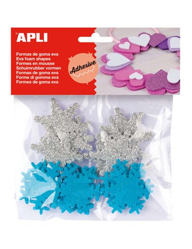 Apli Shapes Goma Eva Adhésif Paillettes Flocon de Neige 22 U - Décoration de Noël - Facile à Coller - Lumineux et Attrayant