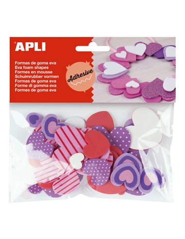 Apli Shapes Mousse EVA adhésive imprimée en forme de cœur, 40 unités - Facile à coller - Motif cœur - 40 unités par paquet
