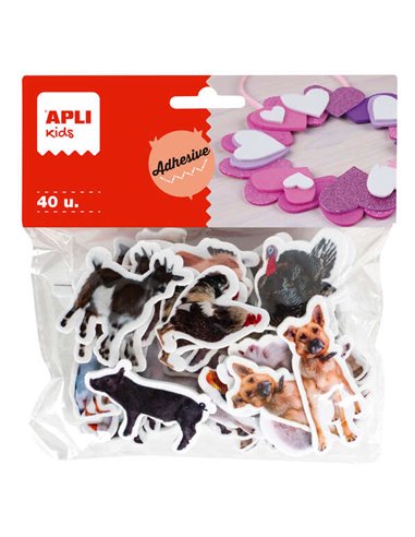 Apli Shapes Autocollants en caoutchouc EVA Animaux de la ferme 40U - Faciles à coller - Différents modèles - Idéal pour les lois