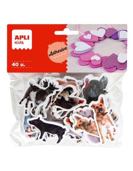 Apli Shapes Autocollants en caoutchouc EVA Animaux de la ferme 40U - Faciles à coller - Différents modèles - Idéal pour les lois