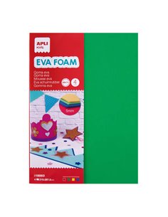 Apli Goma Eva Multicolore A4, 5 mm - 4 feuilles épaisses - Rouge, jaune, vert et bleu
