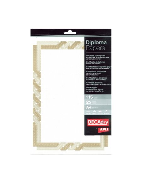 Pack de 25 feuilles de papier certifié Apli - Motif tressé - 115 g - Idéal pour certificats et diplômes - Compatible avec imprim
