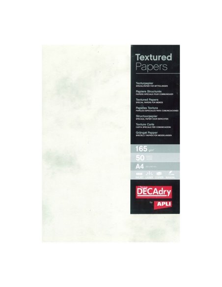 Pack de 50 feuilles de papier texturé marbré Apli - Idéal pour impressions spéciales - Compatible avec les imprimantes jet d'enc