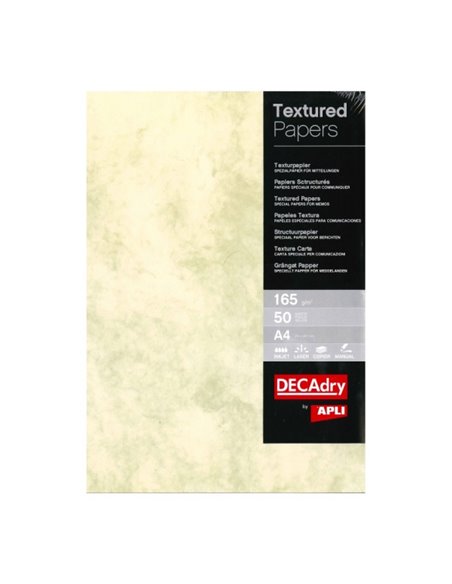Pack de 50 feuilles de papier texturé marbré Apli - Idéal pour impressions spéciales - Compatible avec les imprimantes jet d'enc