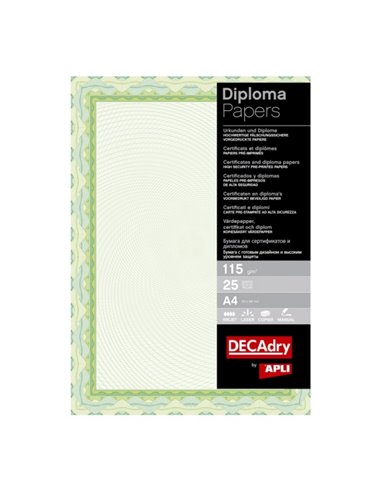 Pack de 25 feuilles de papier certifié Apli - Motif coquillage - 115 g - Idéal pour certificats et diplômes - Compatible avec im