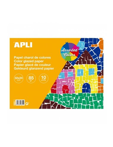 Bloc de papier verni Apli - 85 g - 10 feuilles - Idéal pour loisirs créatifs, scrapbooking, origami - Couleurs assorties