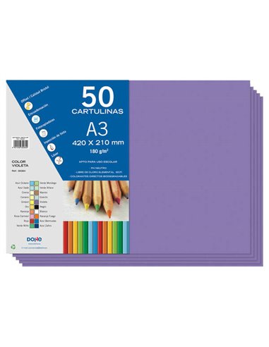 Paquet de 50 feuilles cartonnées Dohe A3 180 g - pH neutre - Sans chlore élémentaire - Couleur violette