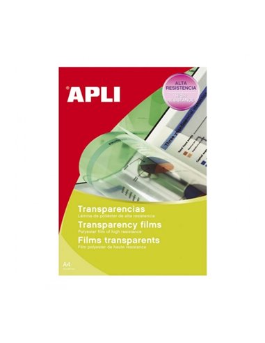 Transparents polyester Apli A4 pour photocopieurs - Haute qualité de reproduction - Grande clarté - Séchage rapide - Haute résis