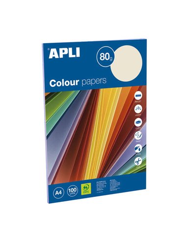 Pack Apli de 100 feuilles de papier A4 - 20 feuilles par couleur - Couleurs pastel assorties