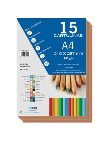 Lot de 15 feuilles de papier cartonné A4 Dohe - 180 g - Couleurs assorties - Idéal pour les travaux manuels et les projets scola