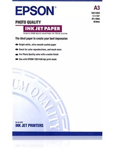 Pack de 100 feuilles de papier photo Epson qualité photo jet d'encre A3 102 g/m² - Finition mate - Blanc