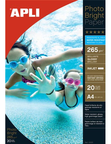 Papier photo Apli Photobright résistant à l'eau A4 265 g 20 feuilles