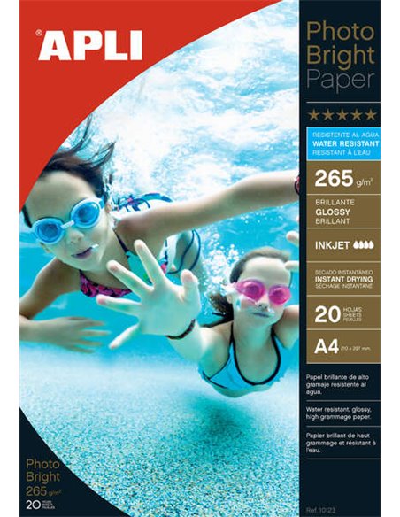 Papier photo Apli Photobright résistant à l'eau A4 265 g 20 feuilles