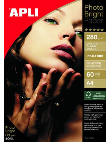 Papier photo Apli Photobright A4 280 g 60 feuilles