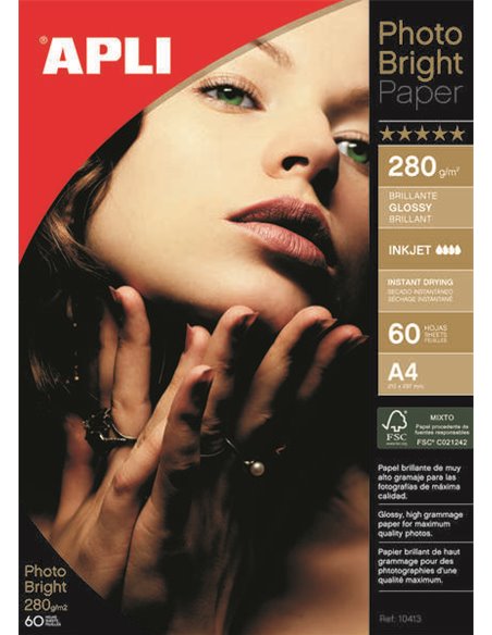 Papier photo Apli Photobright A4 280 g 60 feuilles