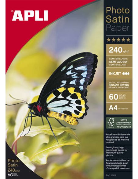 Papier photo Apli Photosatin A4 240 g 60 feuilles