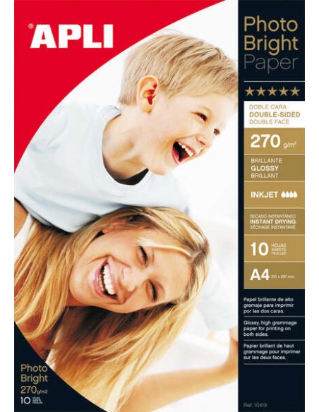 Papier photo recto verso Apli Photobright A4 270 g 10 feuilles