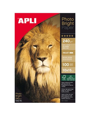 Papier photo Apli Photobright 10 x 15 cm 240 g 100 feuilles